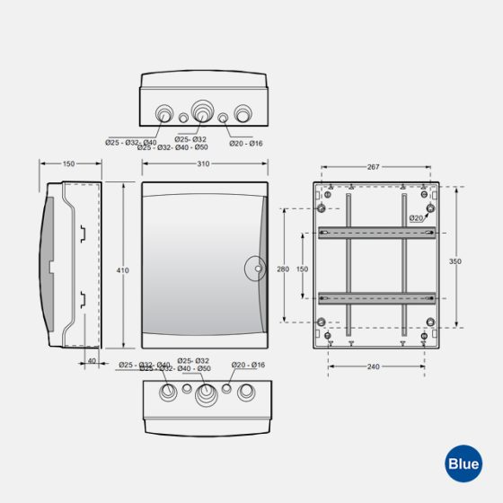 Caixa ABS 410x310x150 para 26 Disjuntores IP65 3926 - Imagem 3