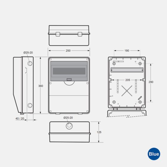 Quadro de Tomadas ABS 360x250x125 IP65 para 12 Disjuntores 3959 - Imagem 3