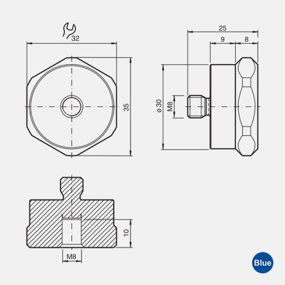 Adaptador de Rosca para Sensor de Vibração EMCAD-M08-1,25-M08-1,25/36 - Imagem 2